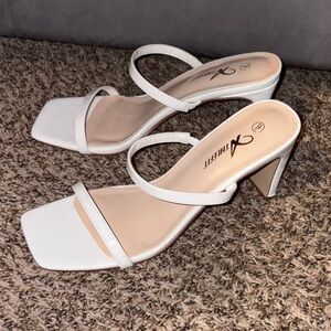 Elegant White Block Heels